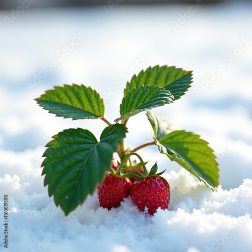 Strawberry plant in the winter with bare leaves, cold, plant