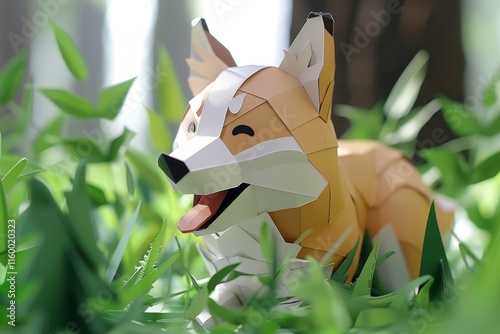 Charming full body papercraft diorama featuring an adorable dog in chinese layered design photo