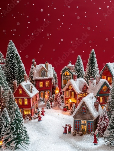 Enchanting Miniature Christmas Village Scene with Snow-Covered Houses and Festive Atmosphere Captured in Outrageous Detail