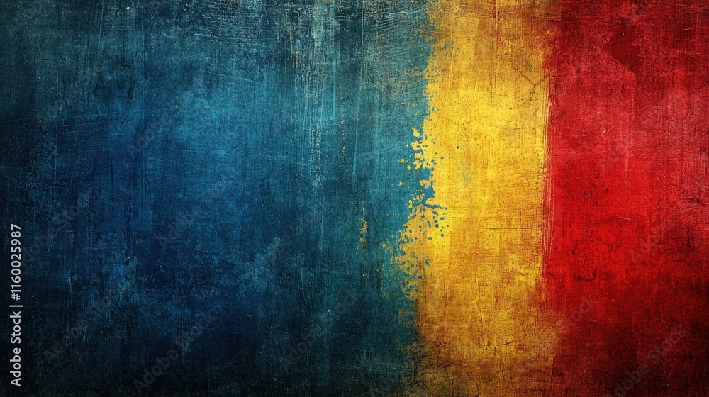 Obraz premium Grunge textured background in blue, yellow, red.
