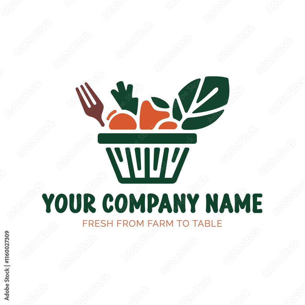 A basket of vegetables with a fork and a fork You Company Logo Design A basket of vegetables with a fork and a fork You Company Logo Design