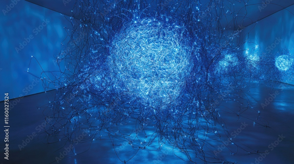 Fototapeta premium Blue Light Installation in a Gallery Space