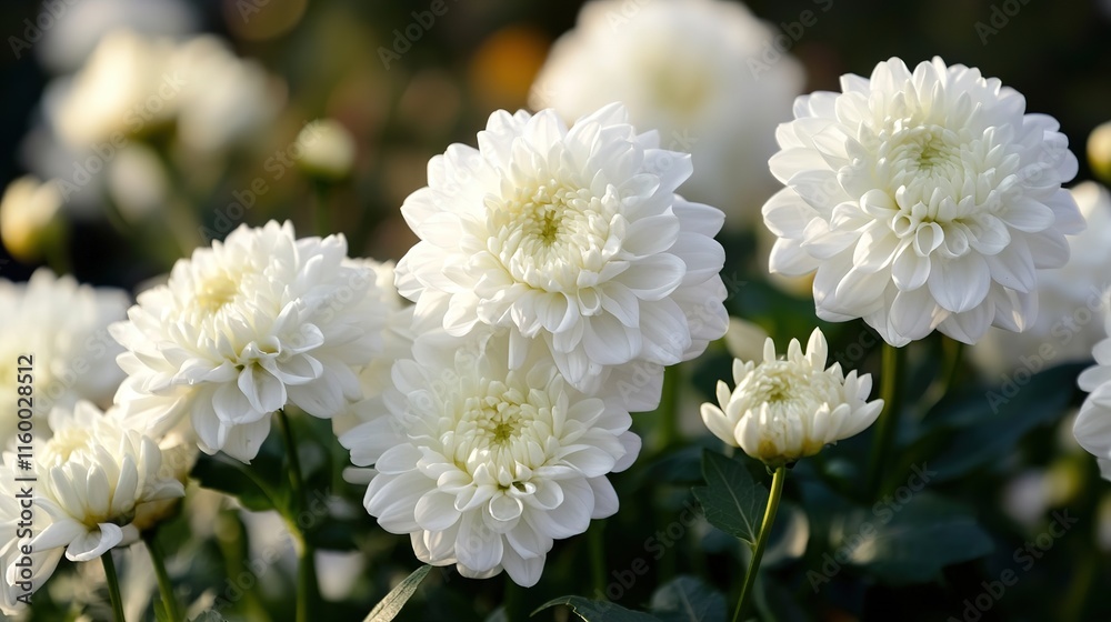 Close-up of Pristine White Flowers Blooming in a Garden, Showcases a Natural Floral Background for Serene Ambiance Close-up of Pristine White Flowers Blooming in a Garden, Showcases a Natural Floral Background for Serene Ambiance