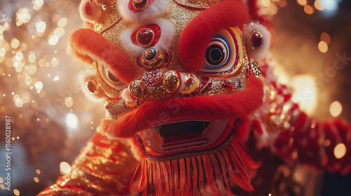 traditional Chinese lion dance performance photo