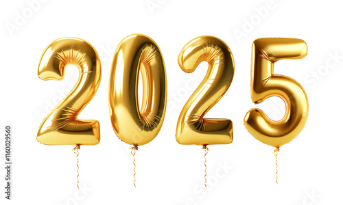 Golden foil balloon numbers forming number 2025 element with ornament prop for decorative symbolizing the excitement,celebration new year photo