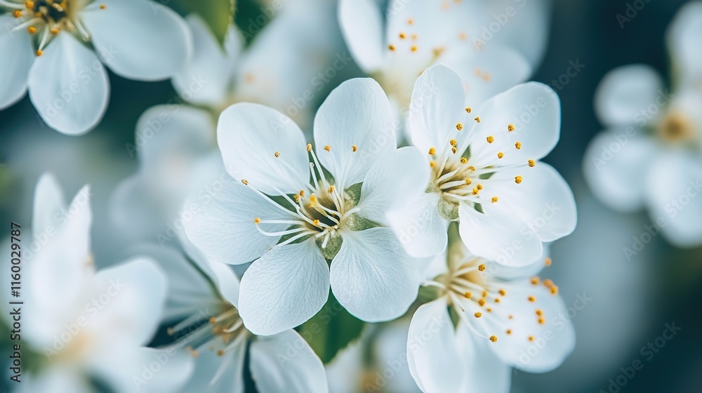 Obraz premium Close-up of Pristine White Flowers Gracefully Blooming in a Lush Garden, Showcases a Serene Natural Floral Background