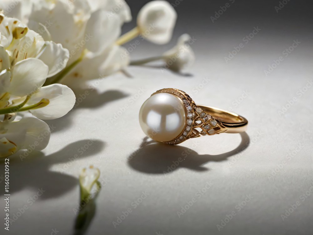 A stunning gold and silver ring with a central white pearl. A stunning gold and silver ring with a central white pearl.
