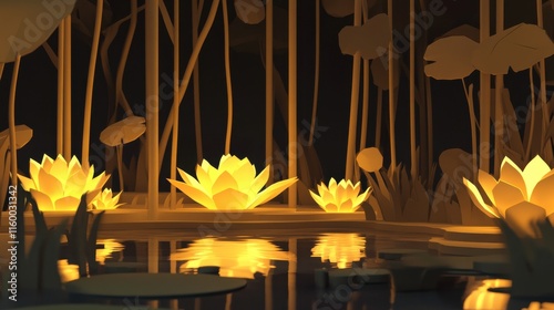 Warm Forest Scene with 3D High Contrast Light Effects