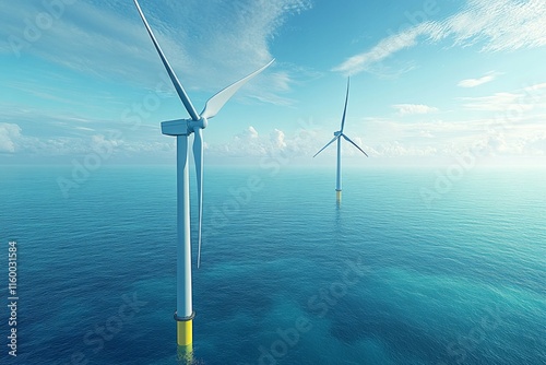 Stunning Offshore Wind Turbines in a Pristine Ocean Landscape photo