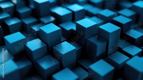 Fototapeta Naklejka Na Ścianę i Meble -  Abstract Blue Cubes: A 3D Rendering of Geometric Shapes