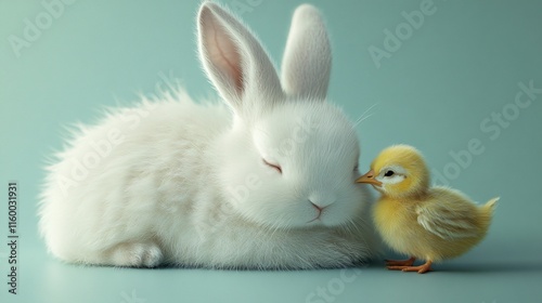 Wallpaper Mural Adorable White Rabbit and Yellow Chick in Cozy Friendship Scene Torontodigital.ca