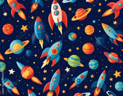 seamless pattern with rockets