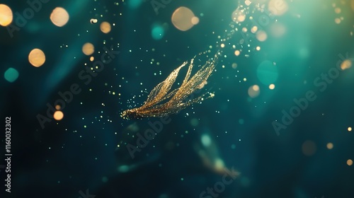 Gold Glitter Particles Flow with Shallow Depth of Field Underwater, Creating a Holiday Magic Shimmering Luxury Background with Festive Sparkles and Lights