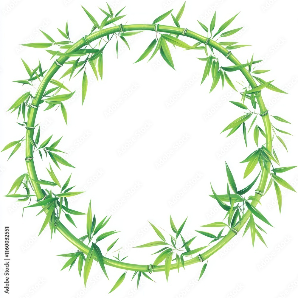 Bamboo circle frame with green leaves. Bamboo circle frame with green leaves.