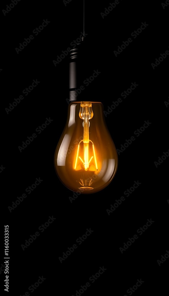 Illuminated Light Bulb Against a Black Background