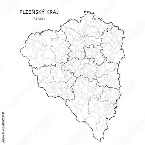 Political Map of the Plzeň Region (Plzeňský kraj) with Districts, AD MEC, AD CLA, Municipalities, and Plzeň Boroughs and Administrative Parts as of 2024 - Czechia/Czech Republic (Česko) - Vector Map