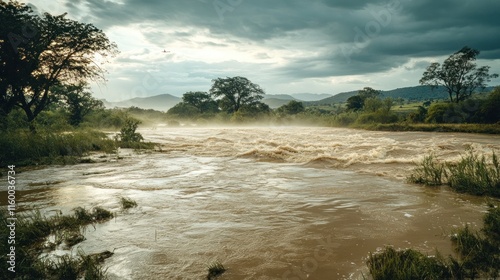 Turbulent River Under a Cloudy Sky