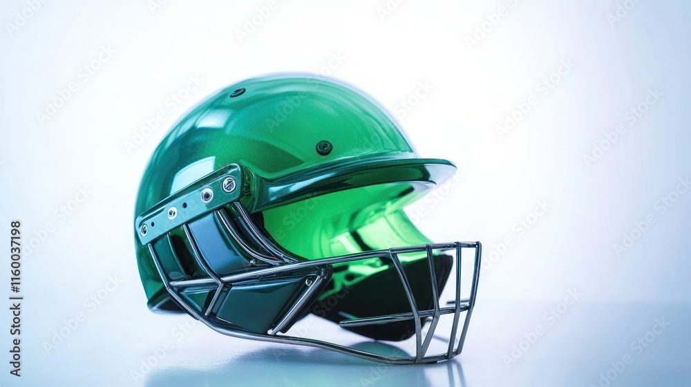 Fototapeta premium Vibrant Green Cricket Helmet: A Close-Up