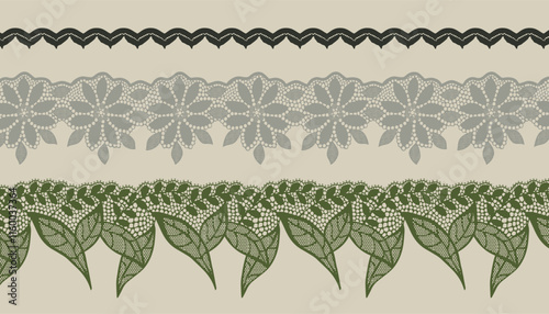Hollow lace trim with three different colors and leaf patterns