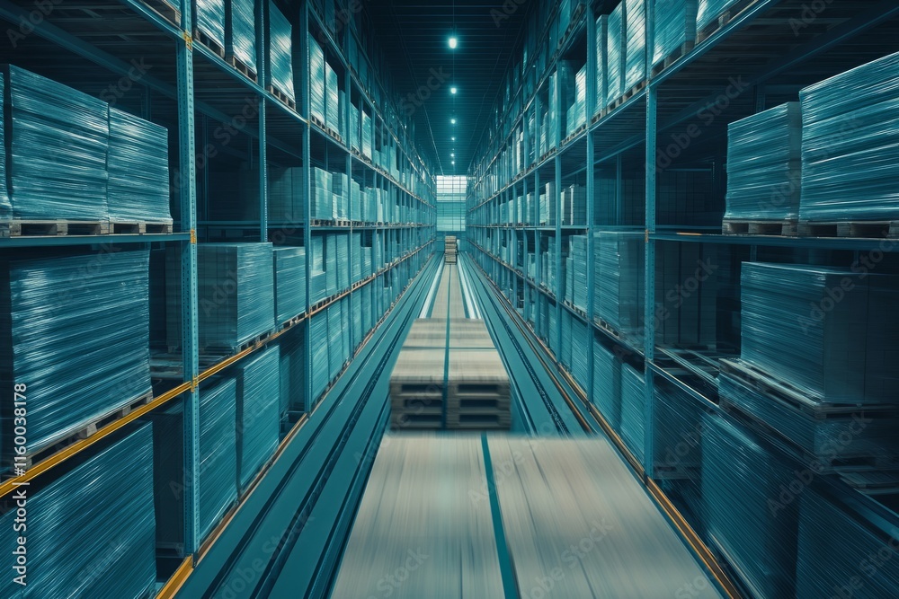 High-Tech Warehouse Interior with Automated Transport System High-Tech Warehouse Interior with Automated Transport System