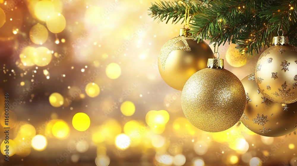 Glittering Golden Christmas Celebration with Sparkling Bokeh Background, Festive Season Elegance and Joyful Holiday Atmosphere