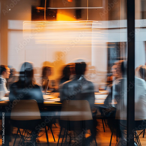 Blur office meeting blurred background with business people working group in boardroom discussion for teamwork brainstorming, executive seminar or professional training in small startup enterprise
