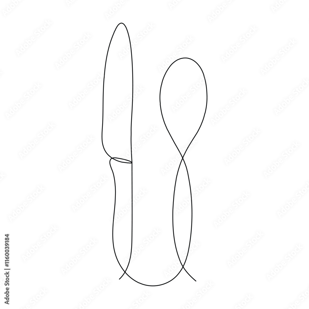 knife and spoon continuous one line art vector illustration on the white background knife and spoon continuous one line art vector illustration on the white background