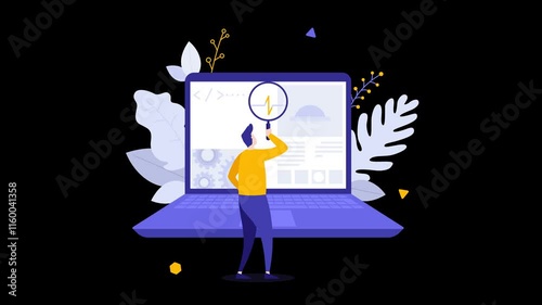 Man working on Data Analysis Animated Icon
