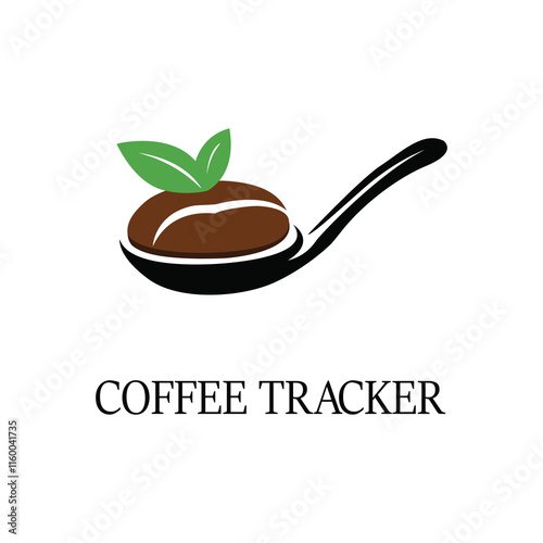 Minimalist Coffee Bean Logo with Green Leaves and Text 