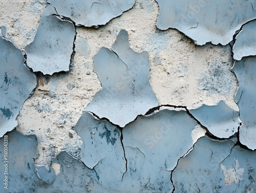 Aged Peeling Blue Paint on Vintage Weathered Wall Suggesting Rustic Charm and Historic Character : Generative AI