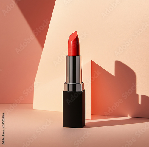 red lipstick with smudge stroke paint, makeup cosmetic lips, product mockup for beauty fashion business, swatch color photo