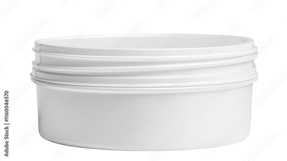A plain white plastic container, commonly used for storing various substances. A plain white plastic container, commonly used for storing various substances.