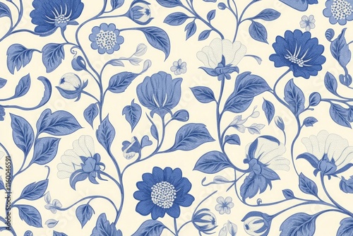 Delicate Blue Floral Pattern on Cream Background