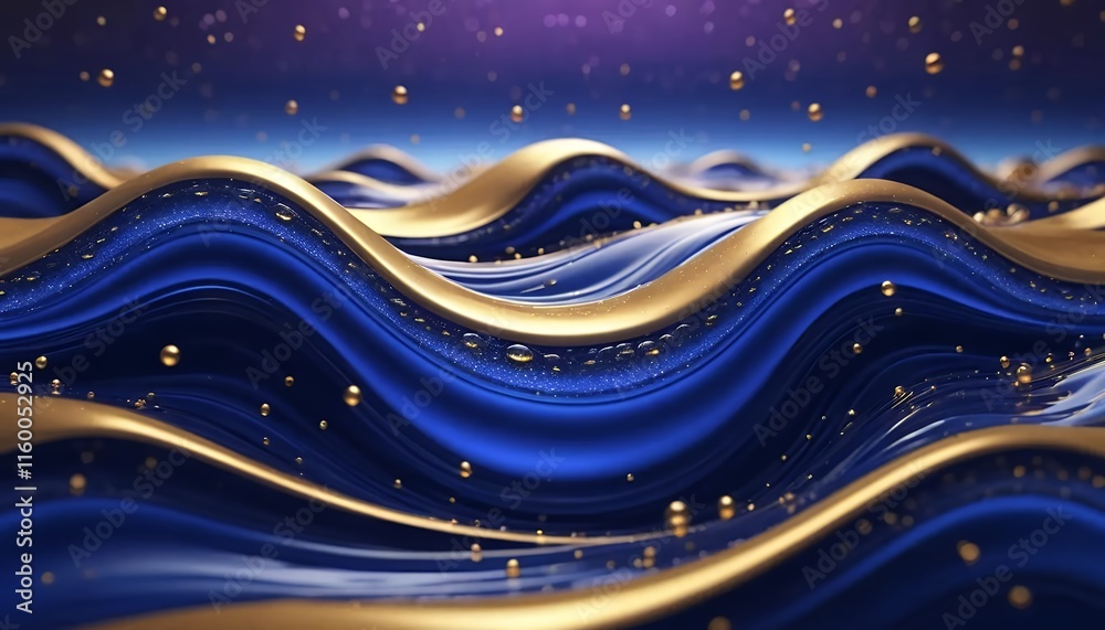 Liquid Gold and Blue Waves with Droplets, Abstract Motion Liquid Gold and Blue Waves with Droplets, Abstract Motion