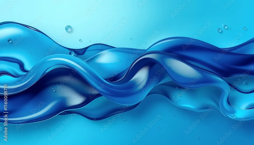 Liquid Flowing Blue Ribbons in Motion, Abstract Background Liquid Flowing Blue Ribbons in Motion, Abstract Background