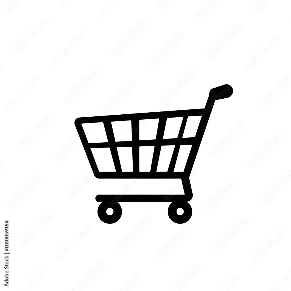 Simple Shopping Cart Icon in Black on White Background, Minimalistic E-commerce Symbol Simple Shopping Cart Icon in Black on White Background, Minimalistic E-commerce Symbol