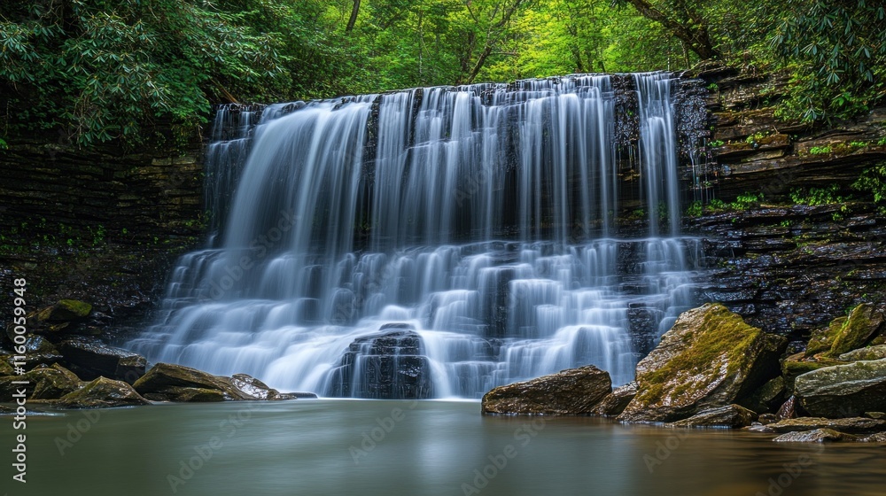 Waterfall Cascading Down a Stone Cliff Waterfall Cascading Down a Stone Cliff