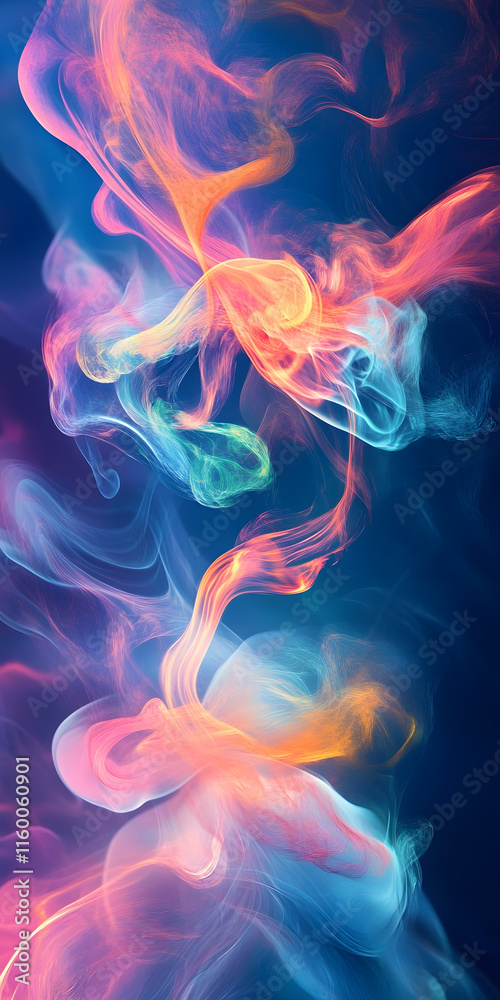 Fototapeta premium Vibrant Abstract Smoke in Colorful Swirls Creating a Mystical Dreamlike Effect on Dark Background : Generative AI