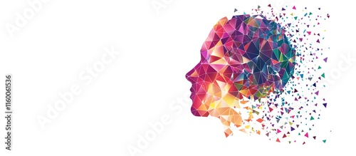 Colorful Polygonal Human Head Profile with Geometric Fragments – Abstract Art Concept