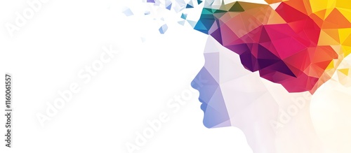 Colorful Polygonal Human Head Profile with Geometric Fragments – Abstract Art Concept