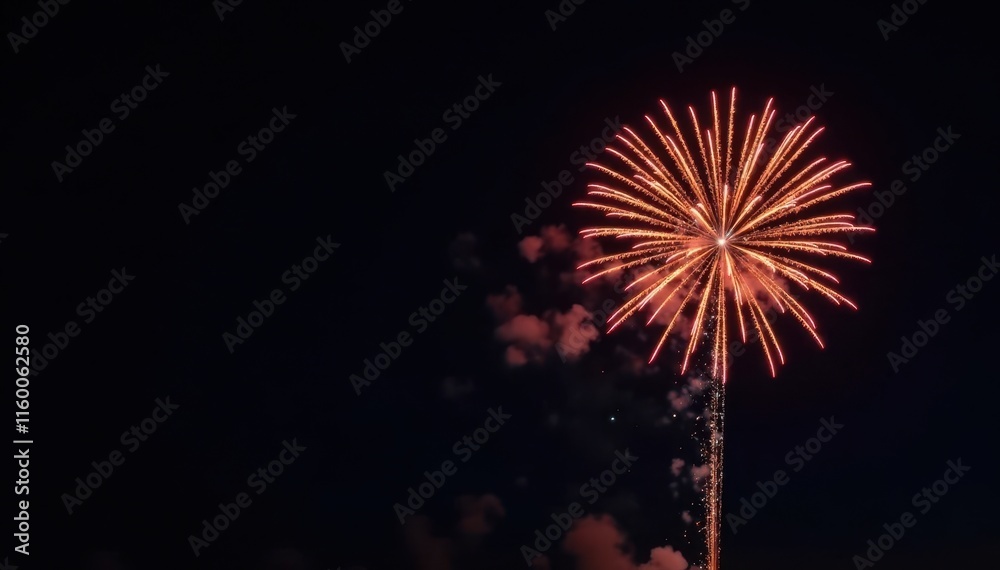 Dark black night sky with golden firework fireworks and real pyrotechnics exploding in the air, fireworks, new year Dark black night sky with golden firework fireworks and real pyrotechnics exploding in the air, fireworks, new year