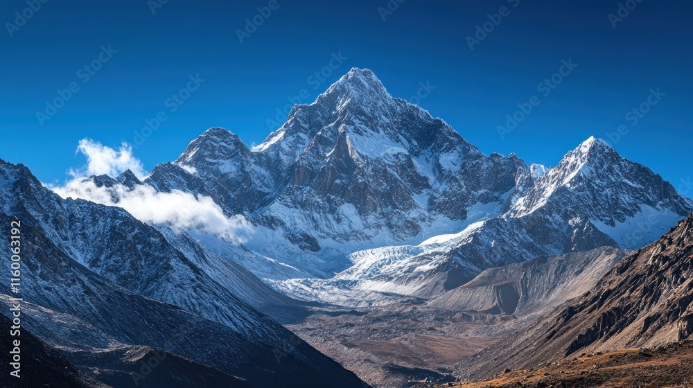 Majestic Snow-Capped Mountain Peak under a Clear Blue Sky Majestic Snow-Capped Mountain Peak under a Clear Blue Sky