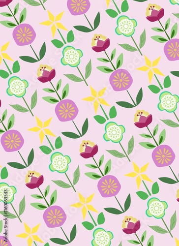 Wallpaper Mural Retro seamless background with flowers k Torontodigital.ca