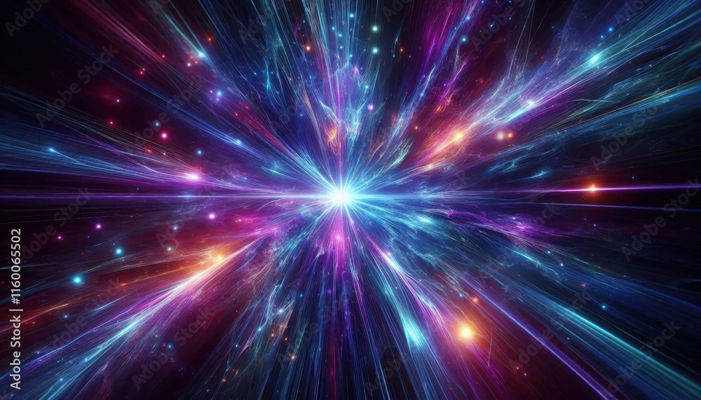 Cosmic explosion, vibrant energy burst, radiant light rays, deep space, swirling colors, blue and purple nebula, star formation, interstellar dust, celestial fireworks, dynamic motion blur, galactic c Cosmic explosion, vibrant energy burst, radiant light rays, deep space, swirling colors, blue and purple nebula, star formation, interstellar dust, celestial fireworks, dynamic motion blur, galactic c