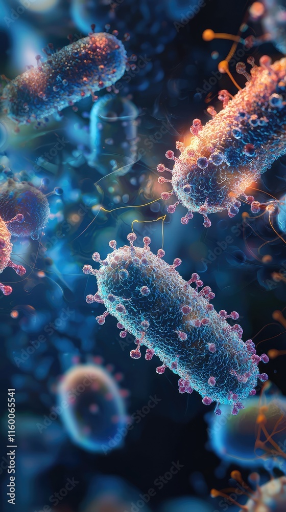 Naklejka premium Colorful Microorganisms Under a Microscope in Abstract Background