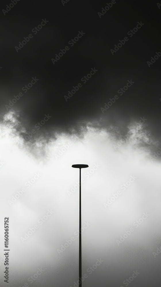 Dark Sky Overhead with Isolated Streetlight in Black and White Dark Sky Overhead with Isolated Streetlight in Black and White