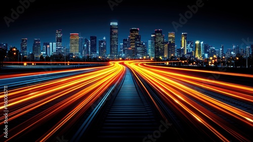 Futuristic cityscape with towering golden skyscrapers