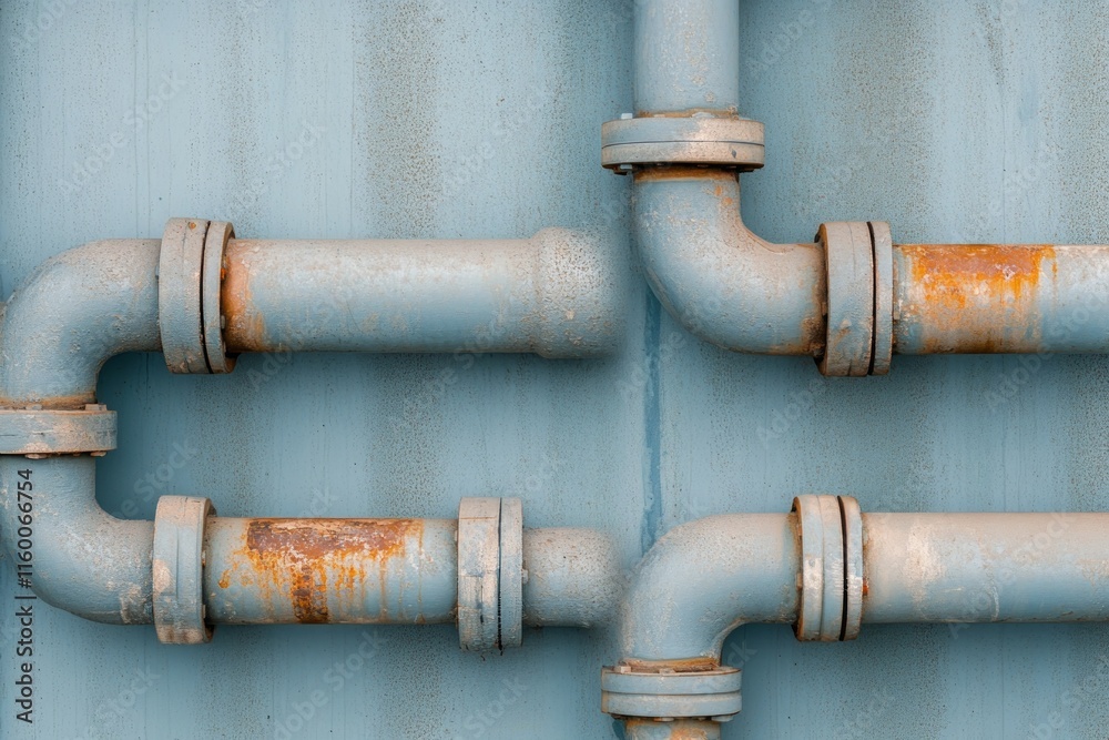 Industrial Pipes on a Light Blue Wall Industrial Pipes on a Light Blue Wall