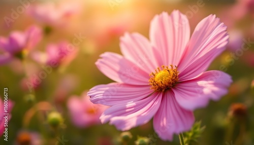Cosmos colorful flower in the field. Photo toned style instagram filters. Nature background. Cosmos flowers background. Wildflowers in the countryside. Pink cosmos flower. Close-up of pink flowers