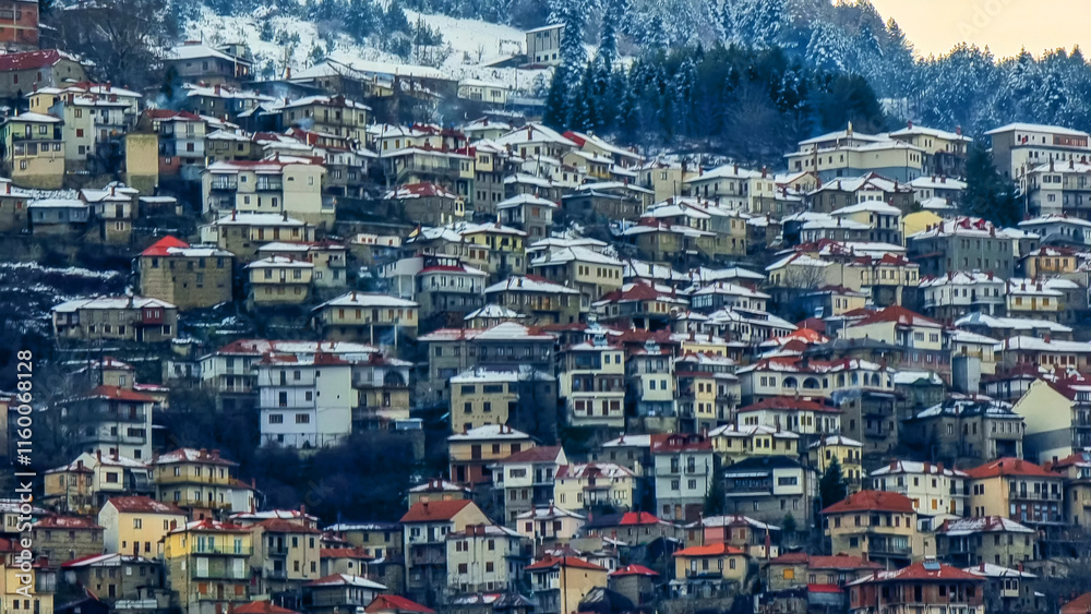 Fototapeta premium metsovo city snow in winter in greece
